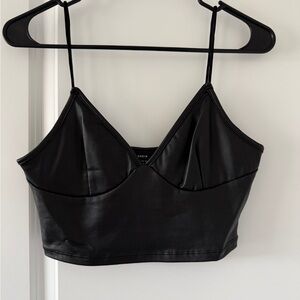 SHEIN Black Faux Leather Cropped V-Neck Cami